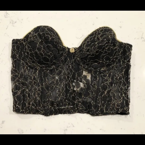 Vintage Victoria's Secret Gold Label Bustier Corset Lace 36 Black Crop Top VS M - Picture 1 of 8